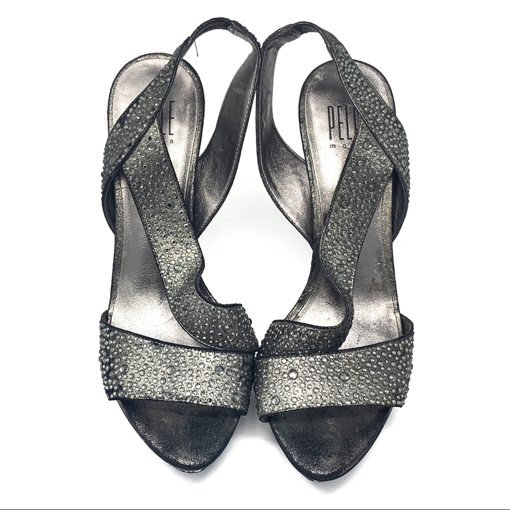 Women’s Silver Metallic Rhinestone Open Toe Heels